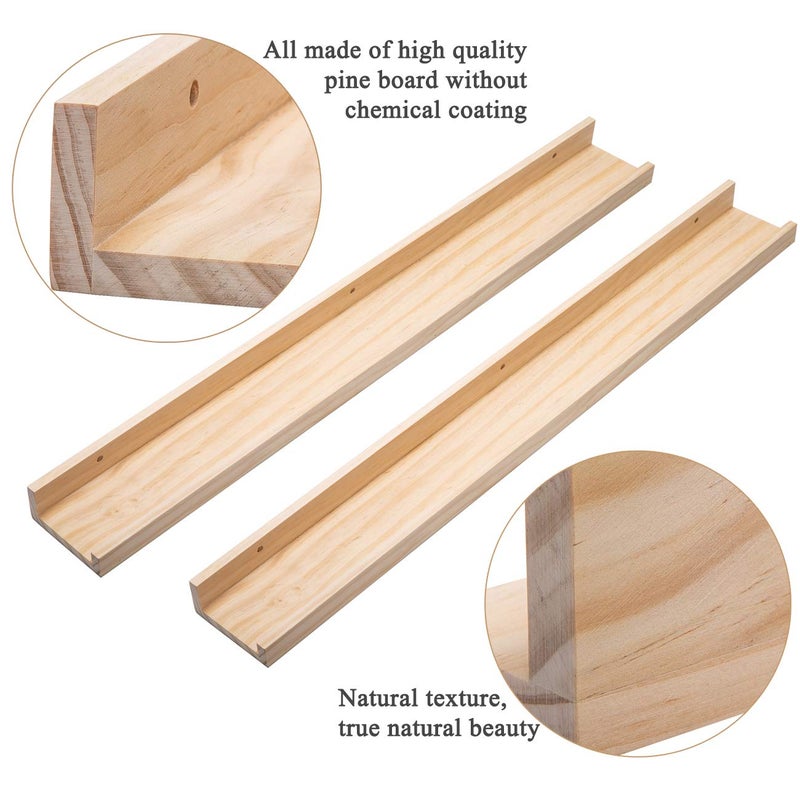 AZSKY 2pc 36in Natural Wood Floating Shelves, Country Rustic Style Wall Shelves for Kids Books, Photo Picture Ledge, Nursery Decor - Image 2